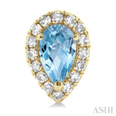 5x3 MM Pear Shape Aquamarine and 1/8 Ctw Single Cut Diamond Halo Semi-Precious Stud Earrings in 10K Yellow Gold